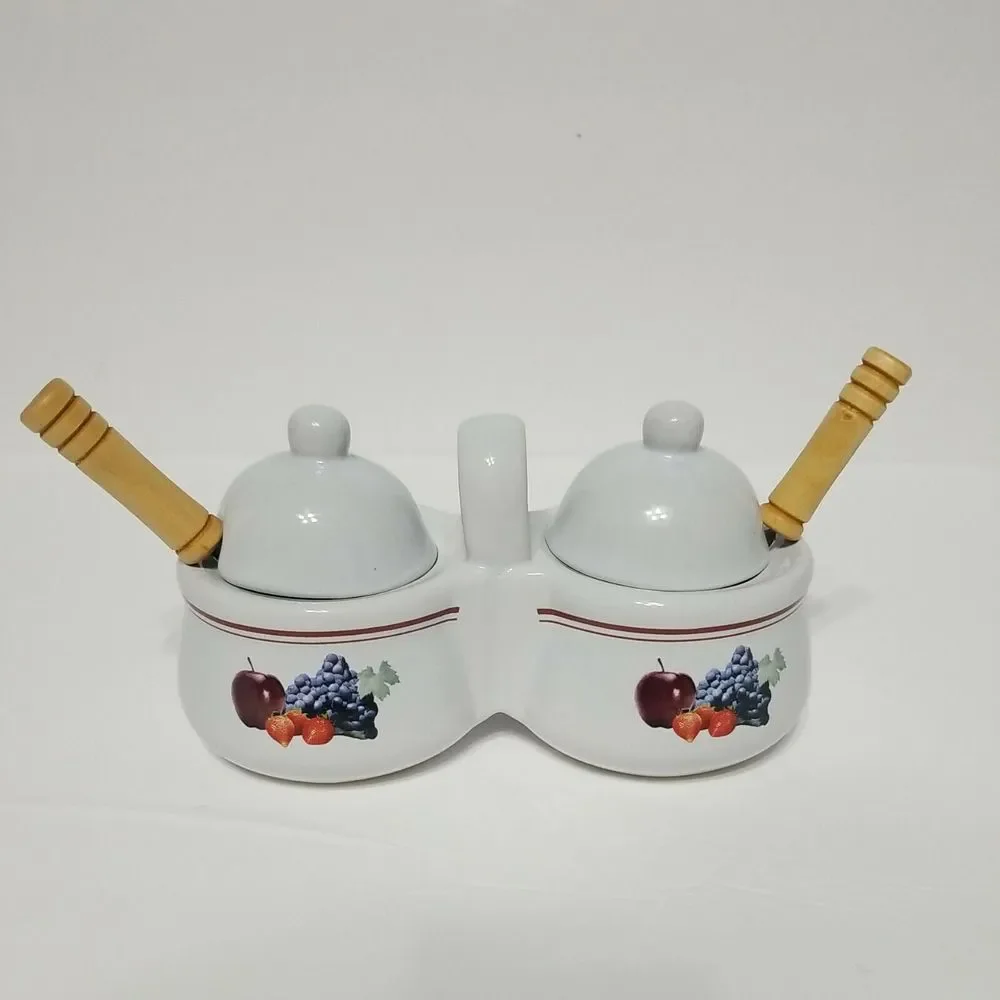 Houston Harvest Gift Products Double Condiment Covered Serving Dish w/‎ Spoons